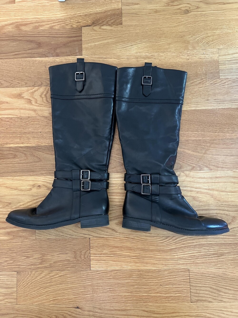 Toetos Diane Boots Womens Black Knee High Riding Buckle Zip Faux Leather Round